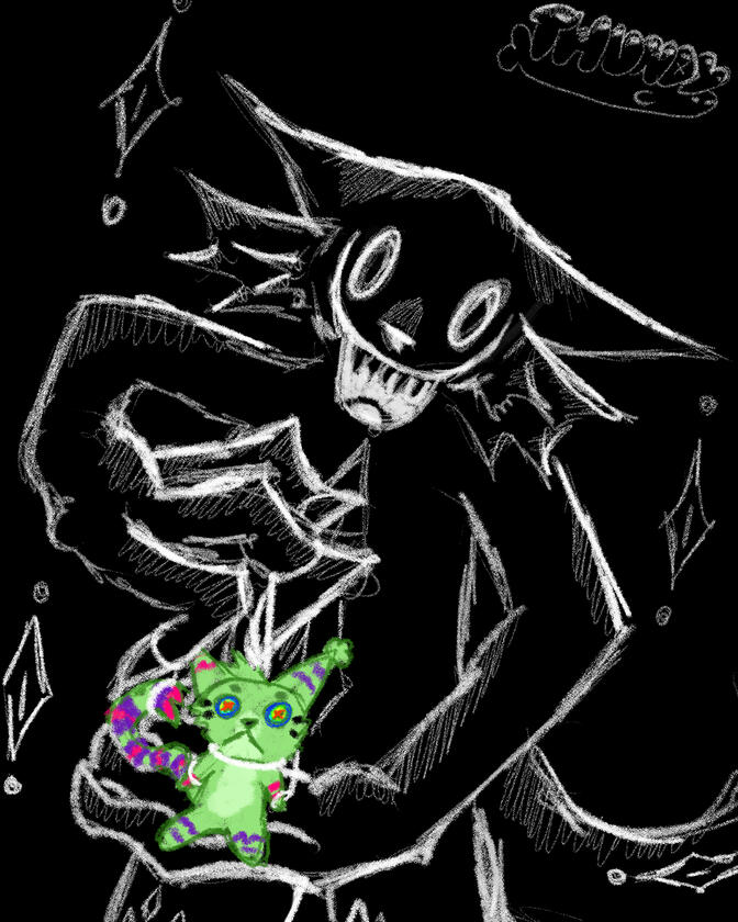 Simply shaded, simple/no bg, chaotic borders, simple shaped 2nd oc